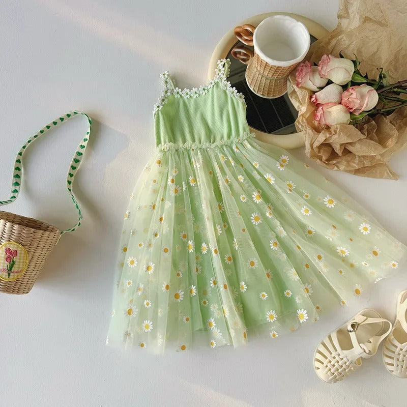 Vestido Infantil Floral em Tricô com Margaridas