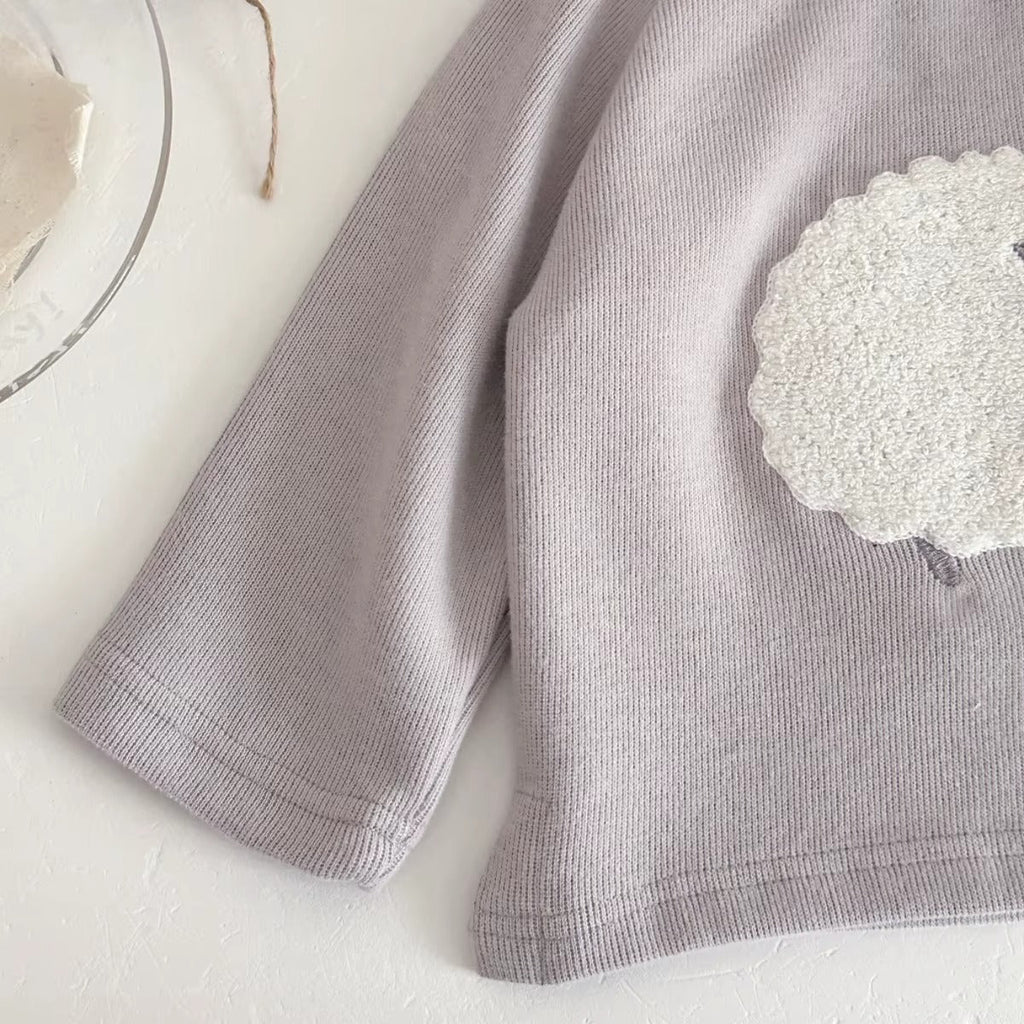 Conjunto Bebê Tricô Ovelha em Relevo — Cinza Claro