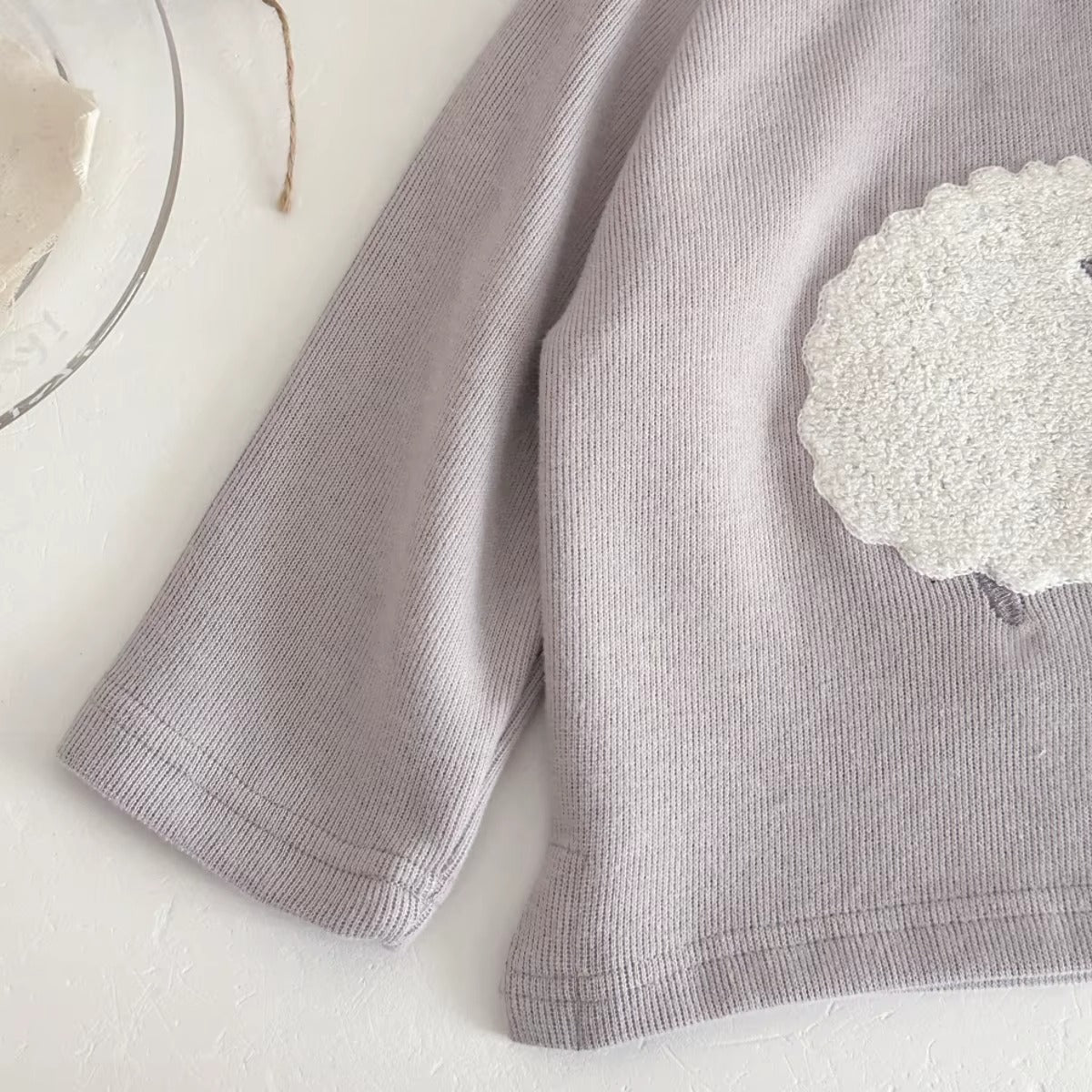 Conjunto Bebê Tricô Ovelha em Relevo — Cinza Claro