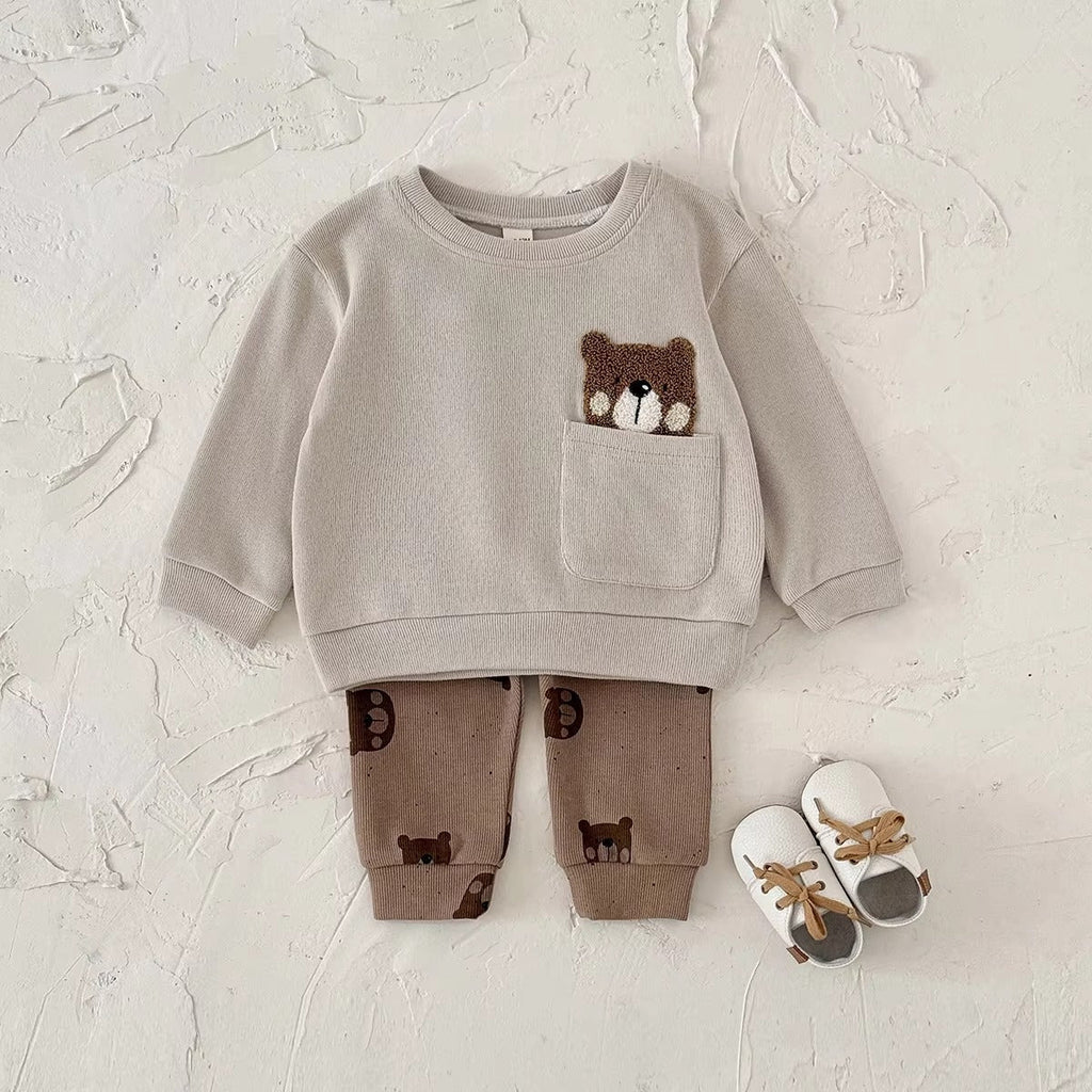 Conjunto Bebê Malha Ursinho no Bolso — Bege