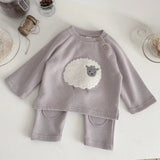 Conjunto Bebê Tricô Ovelha em Relevo — Cinza Claro