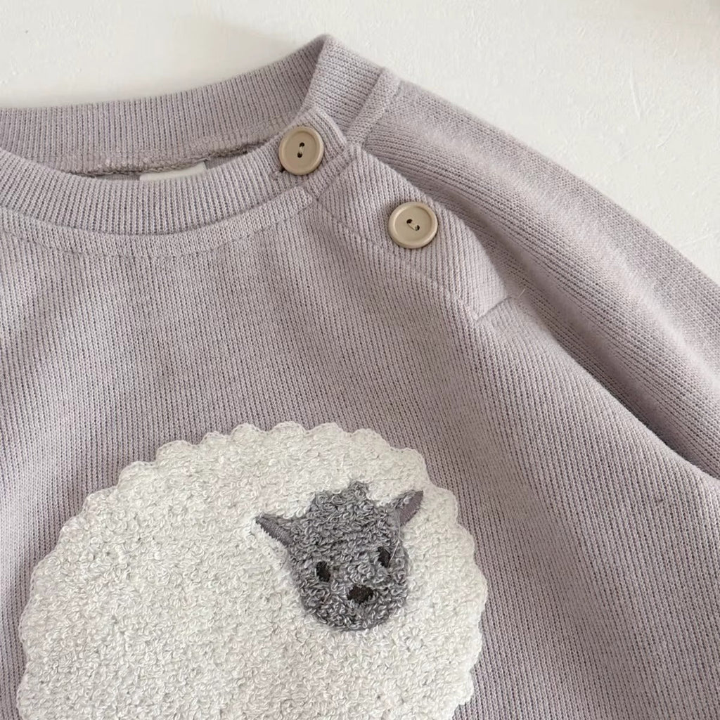 Conjunto Bebê Tricô Ovelha em Relevo — Cinza Claro